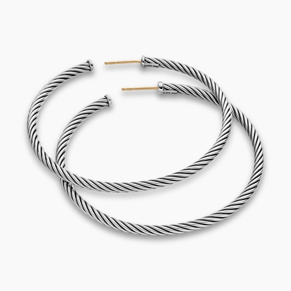 David Yurman Twisted Silver Hoop Earrings - Picture 2 of 9